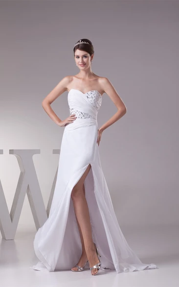 Sweetheart Front-Split Criss-Cross Dress With Rhinestone