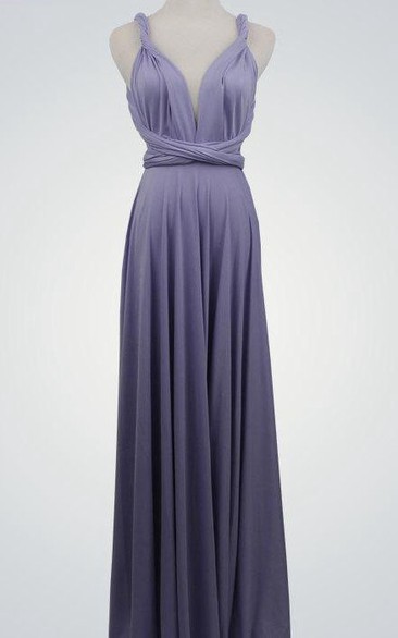 Backless Straped V Neck A-line Jersey Long Dress With Sash