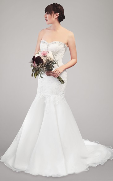 Sweetheart Mermaid Lace and Organza Wedding Dress With Beading