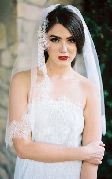Simple Retro New Lace Applique Bride Wedding Veil Short Section Travel Photo Studio Photography Soft White Tulle