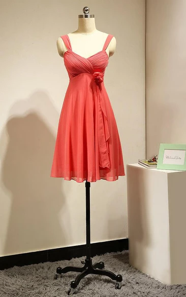 Sweetheart Empire Draped A-line Pleated Chiffon Short Dress Coral