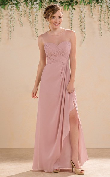 Cap-Sleeved A-Line Bridesmaid Dress With Illusion Keyhole Back And Side Slit