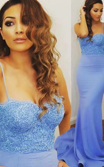 Stunning Spaghetti Straps Prom Dresses Mermaid Lace Appliques