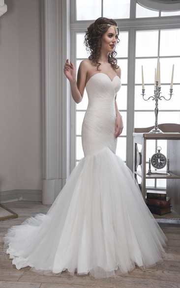 Trumpet Floor-Length Sweetheart Sleeveless Backless Tulle Dress With Criss Cross