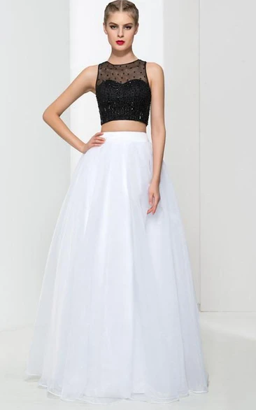 A-Line Two Pieces Beading Prom Dress