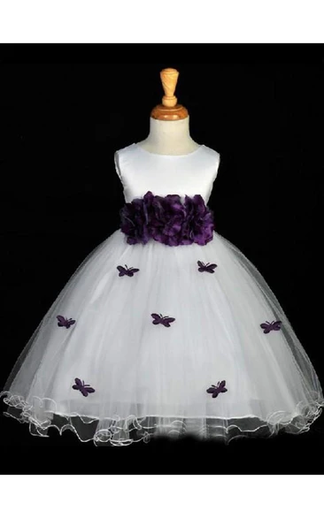 A-line Scoop Hand-made Flower Sleeveless Floor-length Organza Flower Girl Dresses