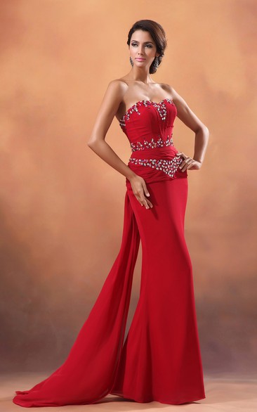 Sweetheart Sequined Neckline Chiffon Sheath Gown