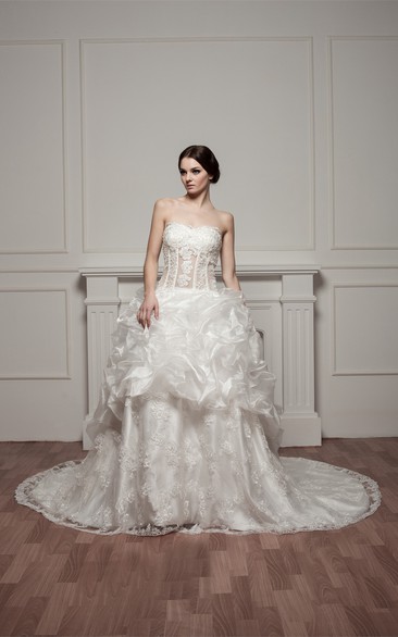 Sweetheart Pick-Up Lace Illusion Waist and Gown With Beading