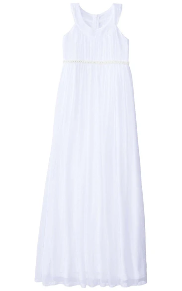 Sleeveless A-line Pleated Dress With Beadings