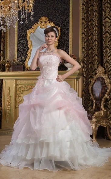 Strapless A-Line Ruffled Tiers and Ball-Gown With Beading