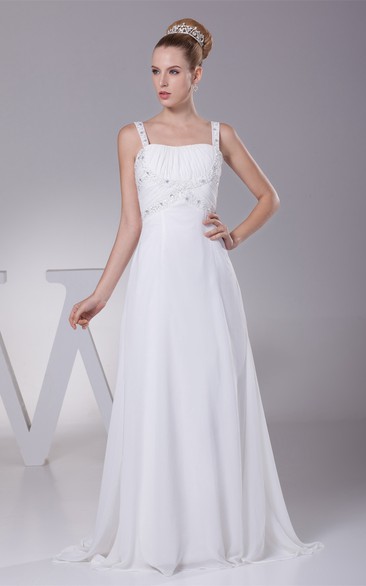 Strapped Maxi Chiffon Gown With Crystal Detailing