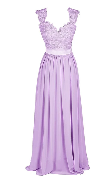 Cap-sleeve Sweetheart A-line Gown With Beaded Lace Appliques