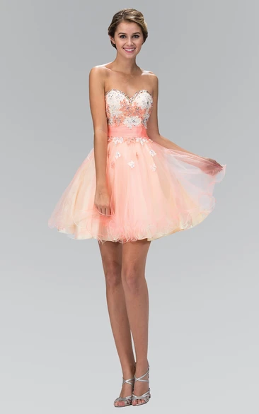 Muti-Color A-Line Short Sweetheart Tulle Satin Lace-Up Dress With Appliques And Beading