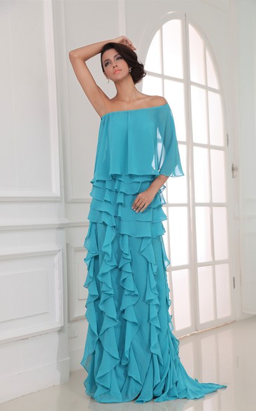 Unique Sexy Off-Shoulder Layered Chiffon Long Dress