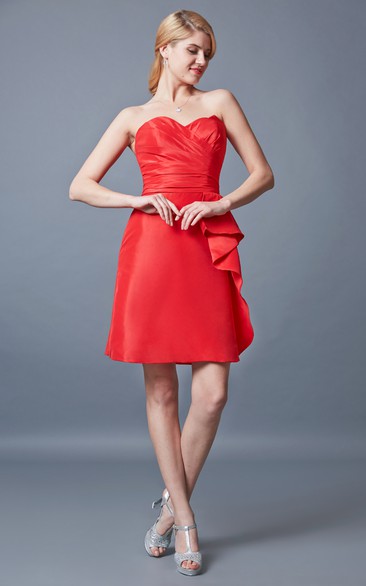 Stunning Sweetheart Ruched Short Satin Dress With Side Draping