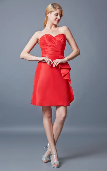 Stunning Sweetheart Ruched Short Satin Dress With Side Draping