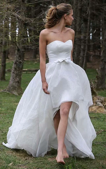 High Low Sweetheart Sleeveless Organza Applique Wedding Dress