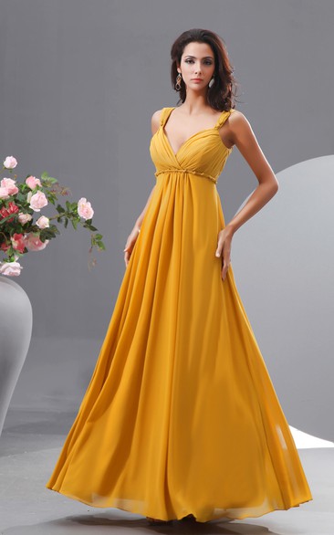 Graceful V-Neck Empire A-Line Chiffon Gown With Unique Waist