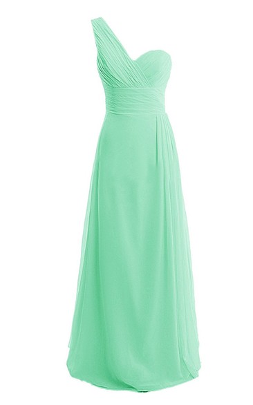 One-shoulder Sweetheart Pleated A-line Gown With Ruched Band