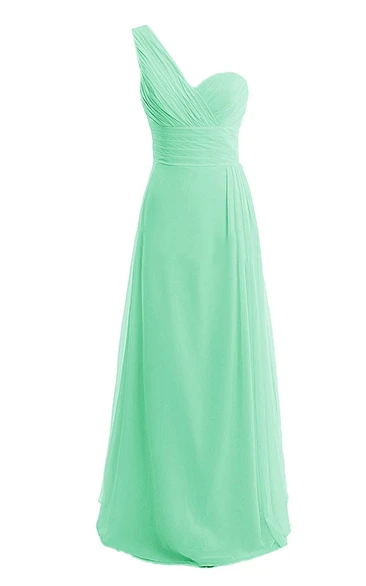 One-shoulder Sweetheart Pleated A-line Gown With Ruched Band