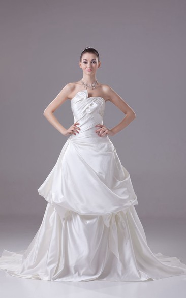 Strapless A-Line Pick-Up Dress With Side Ruching and Zipper Back