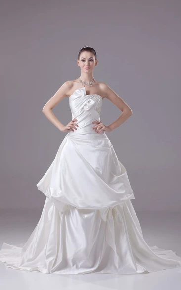 Strapless A-Line Pick-Up Dress With Side Ruching and Zipper Back