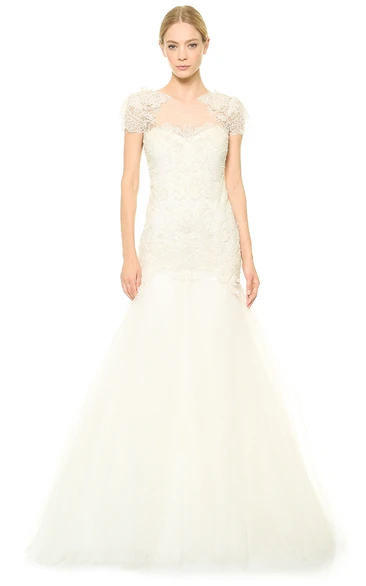 Long Bateau Lace A-line Dress With Keyhole Back Style