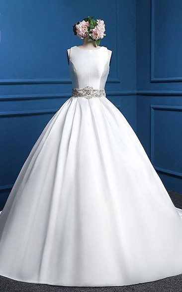 Ball Gown Tea-Length Sleeveless Cap Bat Ribbon Backless Dress