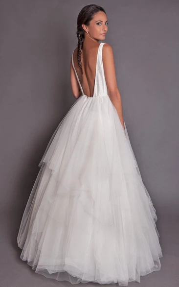 High Neck Sleeveless A-Line Tulle Dress With Tiers