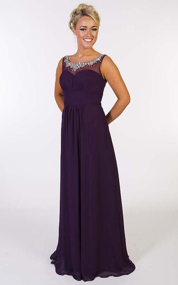 Sleeveless Beaded Scoop-Neck Floor-Length Chiffon Prom Dress