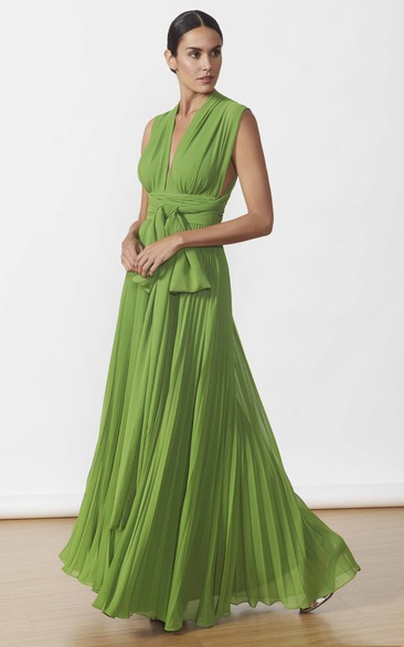 Chiffon A Line Elegant Prom Dress with Sash and Pleats