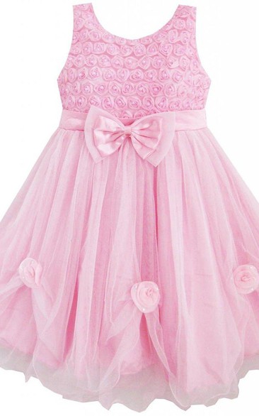 Sleeveless A-line Dress With Bows and Ruffles