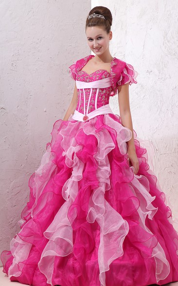 Flattering Organza Ball Gown With Ruffles and Embroideries