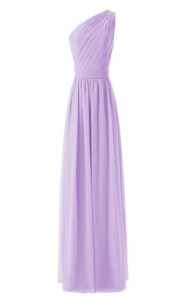 Chic One-shoulder Pleated A-line Gown With Band