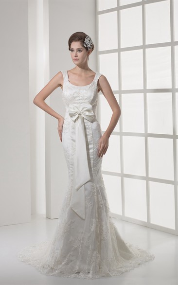 Sleeveless Sheath Mermaid Ribbon and Dress With Appliques