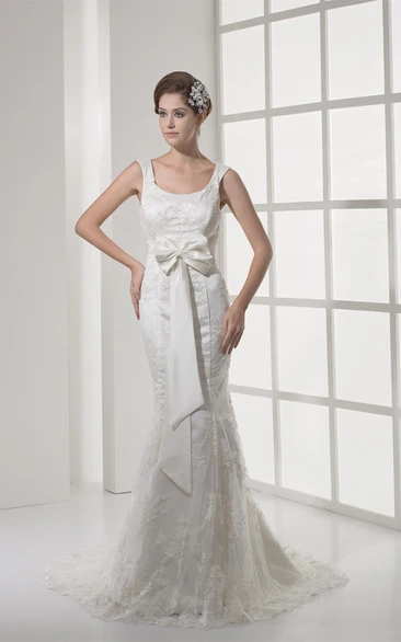 Sleeveless Sheath Mermaid Ribbon and Dress With Appliques