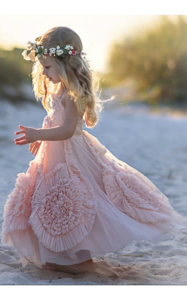 Adoring Floor length Spaghetti Floor Lenhth Flower Girl Dress with Handmade Flowers