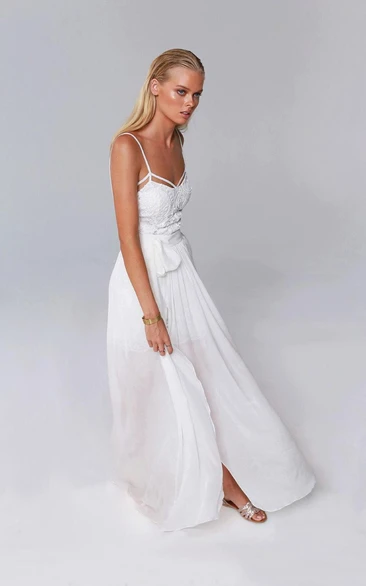 Spaghetti Split Front Chiffon Floor-Length Dress