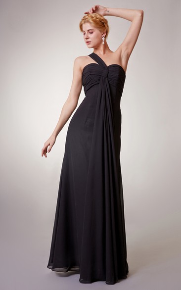 Gossamery One-shoulder Chiffon Dress With Empire Waist