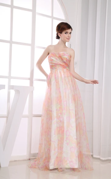 Printed Sweetheart Maxi Dress With Ruching and Blend Color Design