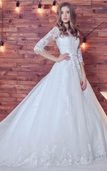 Ball Gown Long Sleeve Tulle Lace Wedding Dress