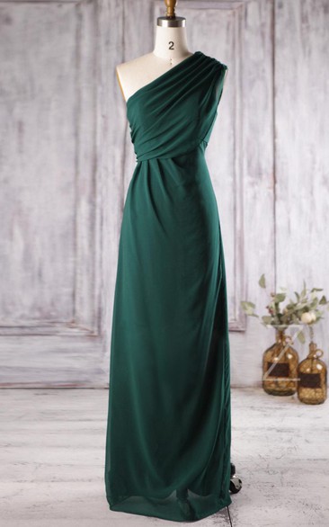 Single Strap A-line Chiffon Floor Length Dress With Ruching