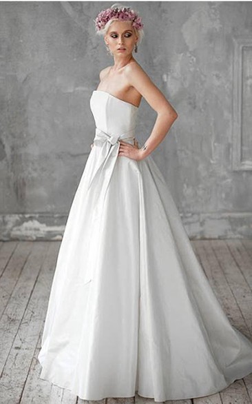 Strapless Taffeta A-Line Bridal Gown With Bow Sash