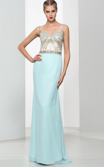 Sheath Spaghetti Straps Beading Hollow Evening Dress