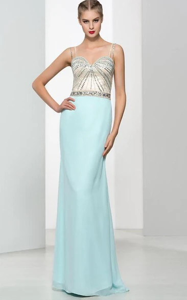 Sheath Spaghetti Straps Beading Hollow Evening Dress