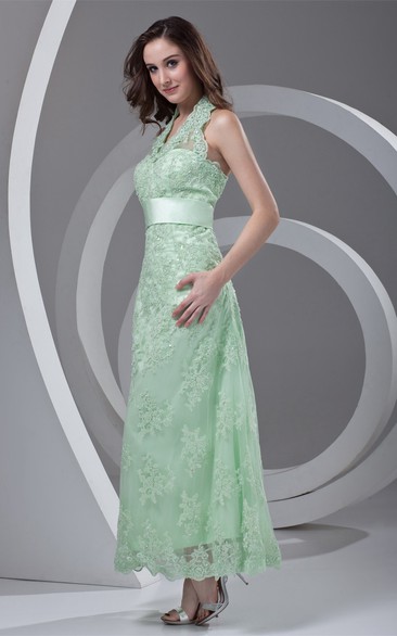 Lace A-Line Ankle-Length Dress With Crystal Detailing