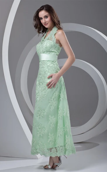 Lace A-Line Ankle-Length Dress With Crystal Detailing