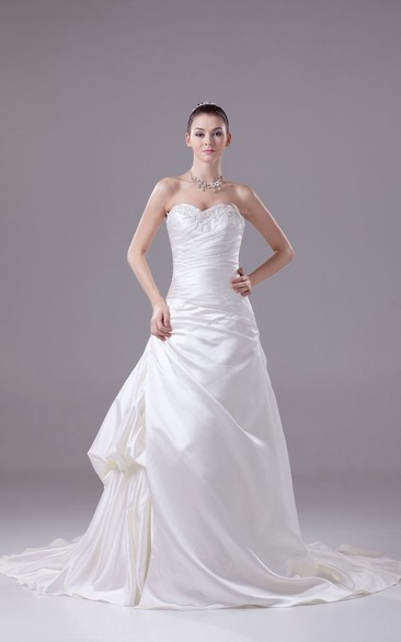 Sweetheart Pick-Up Appliqued Dress With Beading and Ruching