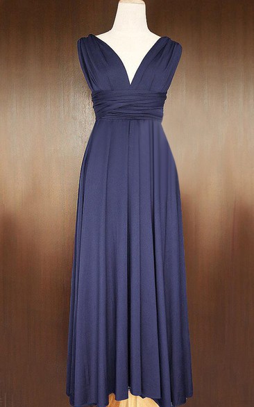 Maxi Midnight Blue Bridesmaid Convertible Wrap Transformer Full Length Cocktail Dress