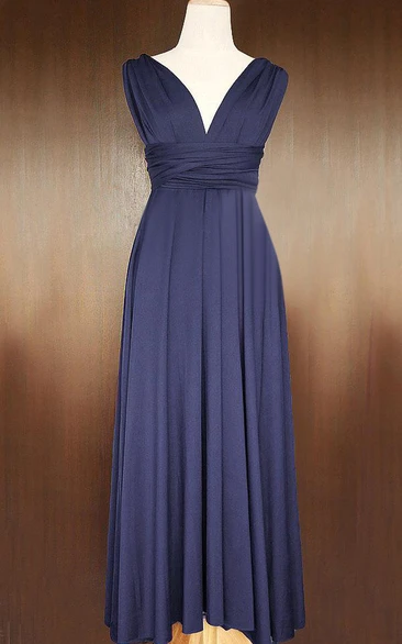 Maxi Midnight Blue Bridesmaid Convertible Wrap Transformer Full Length Cocktail Dress